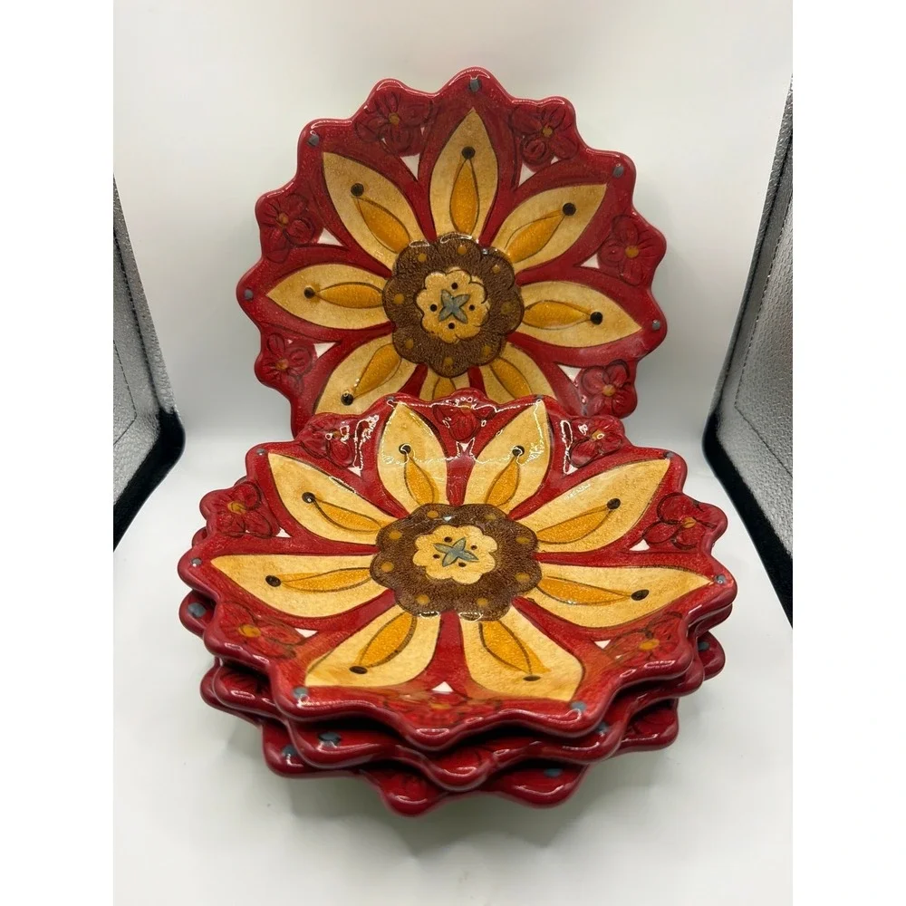 Set of 4‎ Pier 1 Imports Carynthum Flower Petal Shaped Salad Plates 8